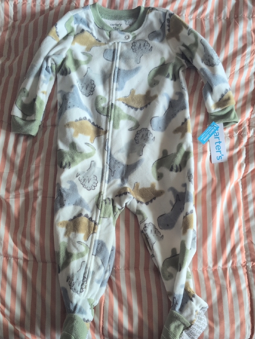 Carter's Fleece Dino Footed One-Piece in White, Green, Blue, Gray, Tan